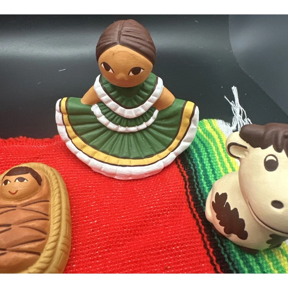 Mexican Pottery Clay Nativity Set 5 Pc Mary Joseph Baby Jesus Donkey Cow Vintage